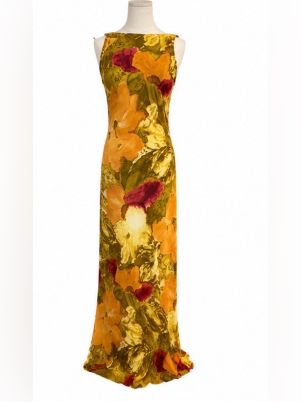 Vintage Y2K Regine Los Angeles Floral Open Back Crepe Maxi Dress Made in USA Med